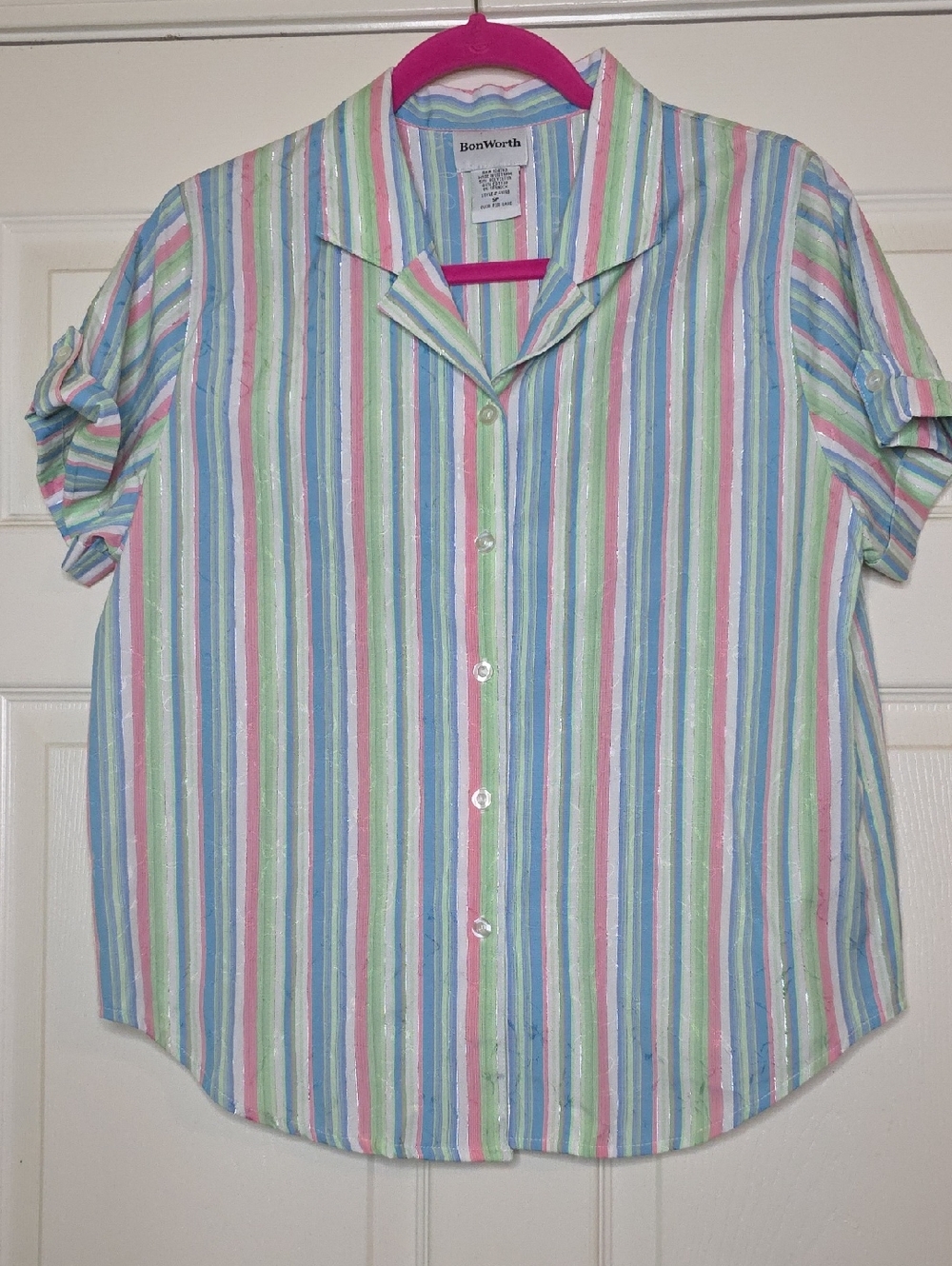 Vintage Pastel Striped Button Up Small Petite Spring Preppy Picnic BonWorth